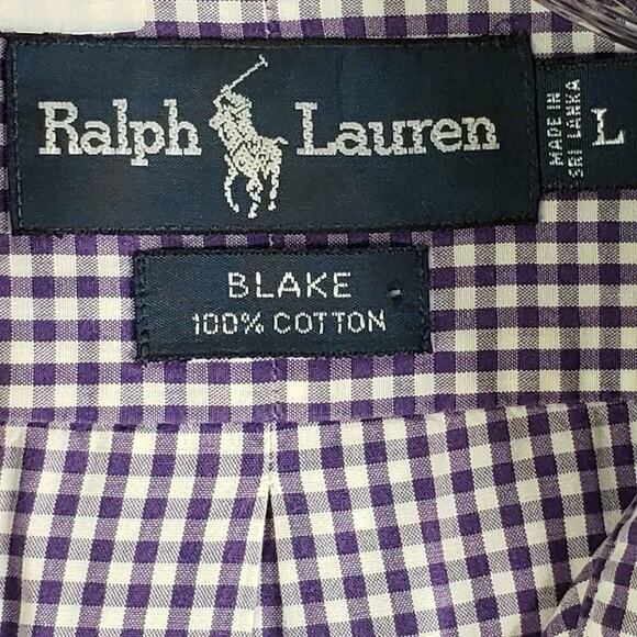 Polo Ralph Lauren Shirt Oxford Button Down Purple Plaid SS Size Large L Blake - Picture 7 of 10